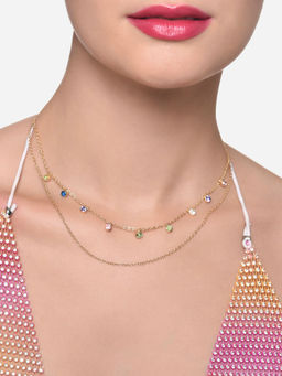 Zaveri Pearls - Multi-Color Dazzling AD Drop 2 Layers Necklace & Chain - ZPFK16218