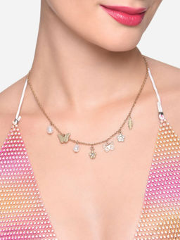 Zaveri Pearls - Gold Tone Floral & Butterfly Charms Necklace & Chain - ZPFK16221