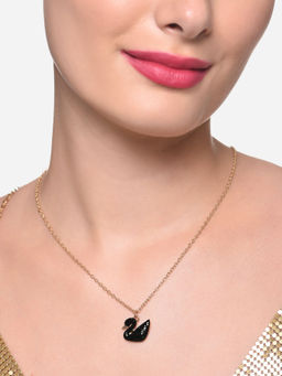 Zaveri Pearls - Black Enamel Contemporary Swan Pendant & Chain - ZPFK16228