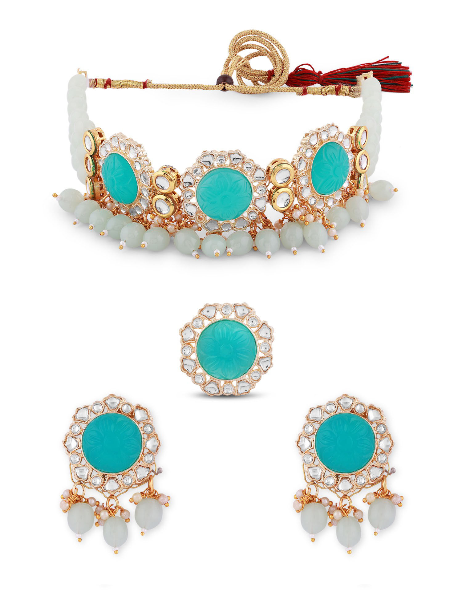 アクセサリー Indian Jewelry Buy Zaveri Pearls Blue Stones Beads Kundan Choker Necklace