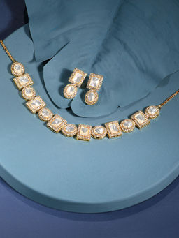 Zaveri Pearls - Gold Austrian Diamond & Stones Choker Necklace & Earring - ZPFK16241