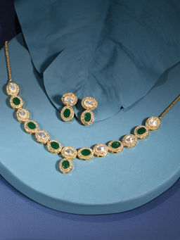 Zaveri Pearls - Green Austrian Diamond & Stones Choker Necklace & Earring - ZPFK16242