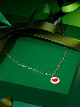 Zaveri Pearls - Red & White Colour Enamel Contemporary Heart Pendant & Chain - ZPFK16243