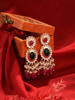 Zaveri Pearls - Green & Pink Kundan & Beads Ethnic Dangle Earring - ZPFK16247