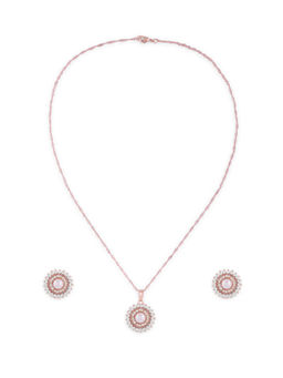 Zaveri Pearls - Rose Gold Contemporary Cubic Zirconia Pearl White Earrings & Necklace - ZPFK16388