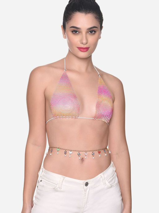 Zaveri Pearls Multi Tiny Flowers & Butterflies Contemporary Belly Chain - ZPFK16393