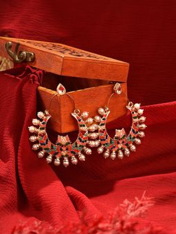 Zaveri Pearls - Multi-Color Stones Crescent Lotus Ethnic Dangle Earring - ZPFK16398