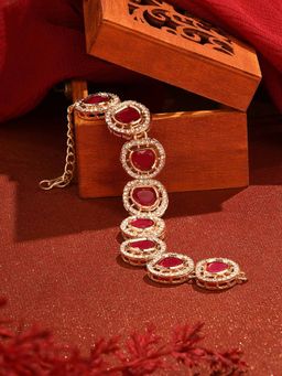 Zaveri Pearls - Rani Pink Stones & Dazzling Austrian Diamond Ethnic Bracelet - ZPFK16409