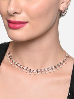 Zaveri Pearls - Rose Gold Dazzling CZ Floral Brass Necklace & Earring Set - ZPFK16483