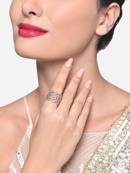 Zaveri Pearls - Rose Gold Dazzling CZ Party Bling White Adjustable Finger Ring - ZPFK16484