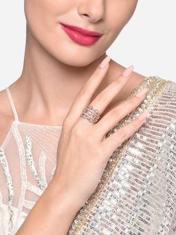 Zaveri Pearls - Rose Gold Dazzling CZ Party Bling White Adjustable Finger Ring - ZPFK16485