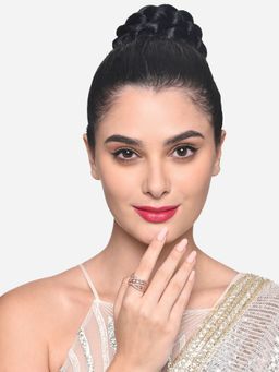 Zaveri Pearls - Rose Gold Dazzling CZ Party Bling White Adjustable Finger Ring - ZPFK16486