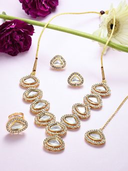 Zaveri Pearls - Gold Tone AD & Stones Necklace Earring Maang Tikka & Ring Set - ZPFK16499