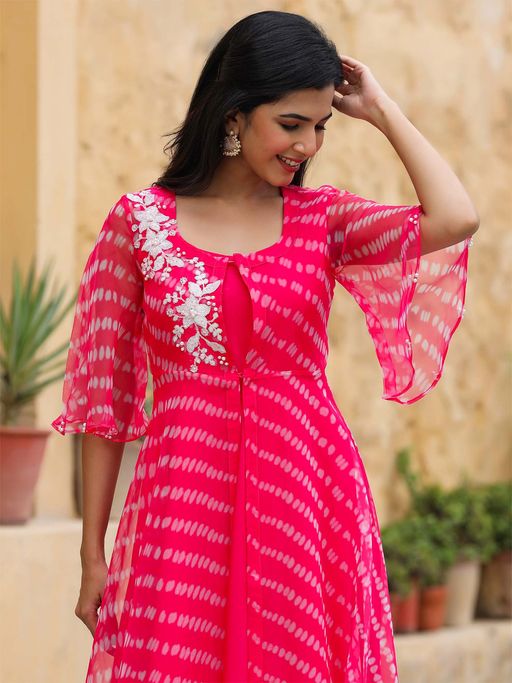 chinese dress ladies Off Shoulder Fluffy Layered Hot Pink Lace Long Prom Dress, Hot Pink La   abcprom