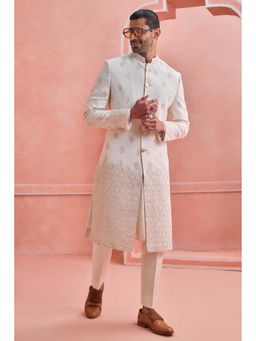 Philocaly - Bikher Slim Fit Embroidered Ivory Sherwani with Kurta and Trouser