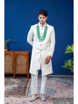 Philocaly - Zohra Slim Fit Solid Off White Achkan