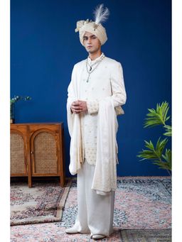 Philocaly - Daneer Slim Fit Embroidered Sherwani with Kurta, Safa & Stole and Pant