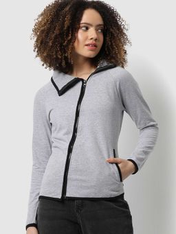Campus Sutra - Womens Light Grey Zipper Sweatshirt