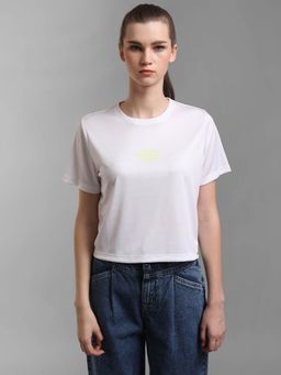 Kazo - White Printed Round Neck T-Shirt