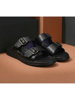 Alberto Torresi - Men Black Leather Two-Strap Sandals