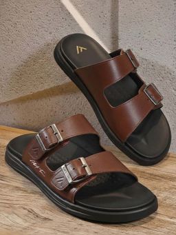 Alberto Torresi - Men Brown Leather Two-Strap Sandals