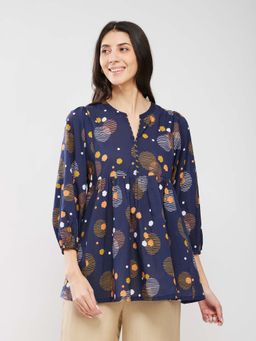 Pink Fort - Cotton Print Play Top - Navy Blue