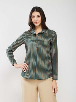 Pink Fort - Cotton Striped Relaxed Shirt - Green