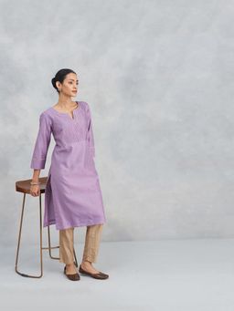 Fabindia - Lavender Self Design Regular Fit Kurta
