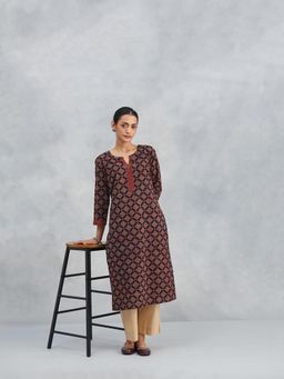 Fabindia - Black Printed Slim Fit Kurta