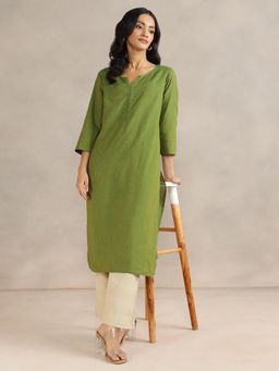 Fabindia - Green Stripes Regular Fit Kurta