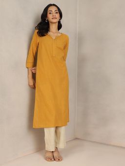 Fabindia - Mustard Stripes Regular Fit Kurta