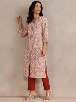 Fabindia - Orange Printed Regular Fit Kurta