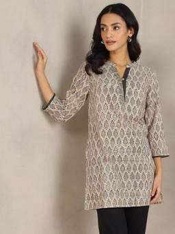 Fabindia - Beige Printed Slim Fit Kurti