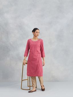 Fabindia - Pink Solid/Plain Regular Fit Kurta