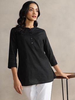 Fabindia - Black Solid/Plain Slim Fit Kurti