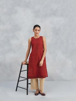 Fabindia - Maroon Printed Slim Fit Kurta