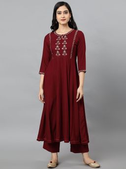 Mera Rang - Maroon Floral Flared Fit Kurta