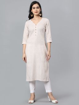 Mera Rang - Beige Stripes Straight Fit Kurta