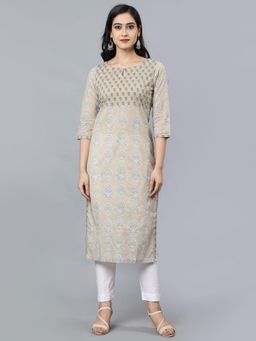 Mera Rang - Beige Floral Straight Fit Kurta