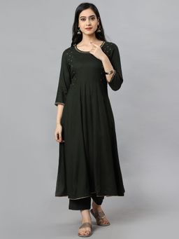 Mera Rang - Green Solid/Plain Straight Fit Kurta