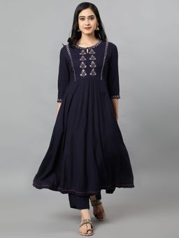 Mera Rang - Blue Floral Straight Fit Kurta