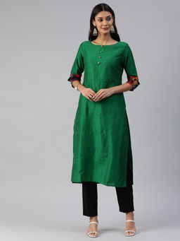 Vinya - Green Solid/Plain Straight Fit Kurta