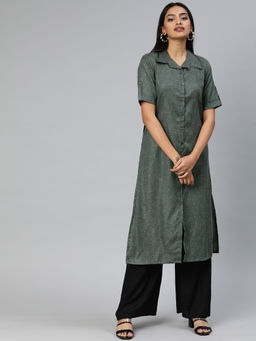 Vinya - Grey Solid/Plain Straight Fit Kurta