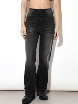 ONLY - Womens Solid Straight Fit High-Rise Black Jeans