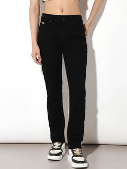 ONLY - Womens Solid Straight Fit Mid-Rise Black Jeans