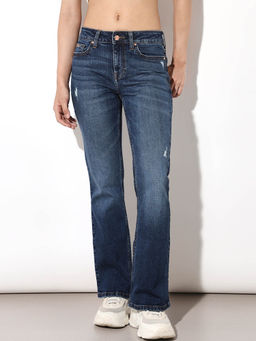 ONLY - Womens Solid Mid-Rise Blue Jeans