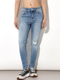 ONLY - Womens Solid Mid-Rise Light Blue Jeans
