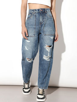 ONLY - Womens Solid High-Rise Blue Jeans
