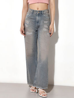 ONLY - Womens Solid Straight Fit Mid-Rise Blue Jeans