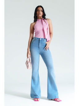 FREAKINS - Womens Blue Solid Boot Cut Jeans